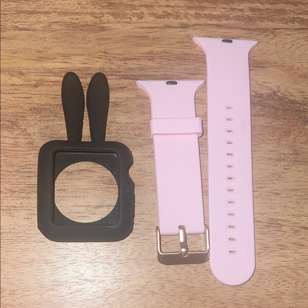 Pink Smartwatch Band with Black Bunny Cover